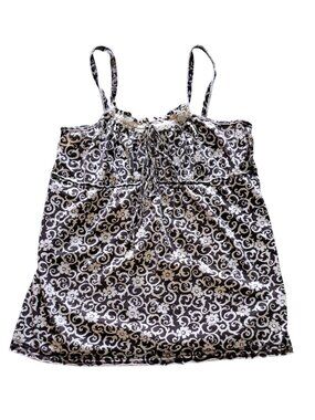 Vtg Y2K Faded Glory Womens Brown Floral Sleeveless Tank Top Crochet L Boho